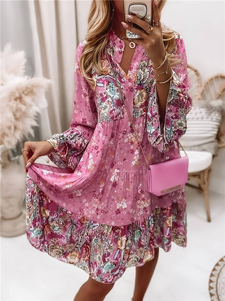 Ashley | Gedrucktes Boho-Kleid mit Blumenmuster und langen Ärmeln