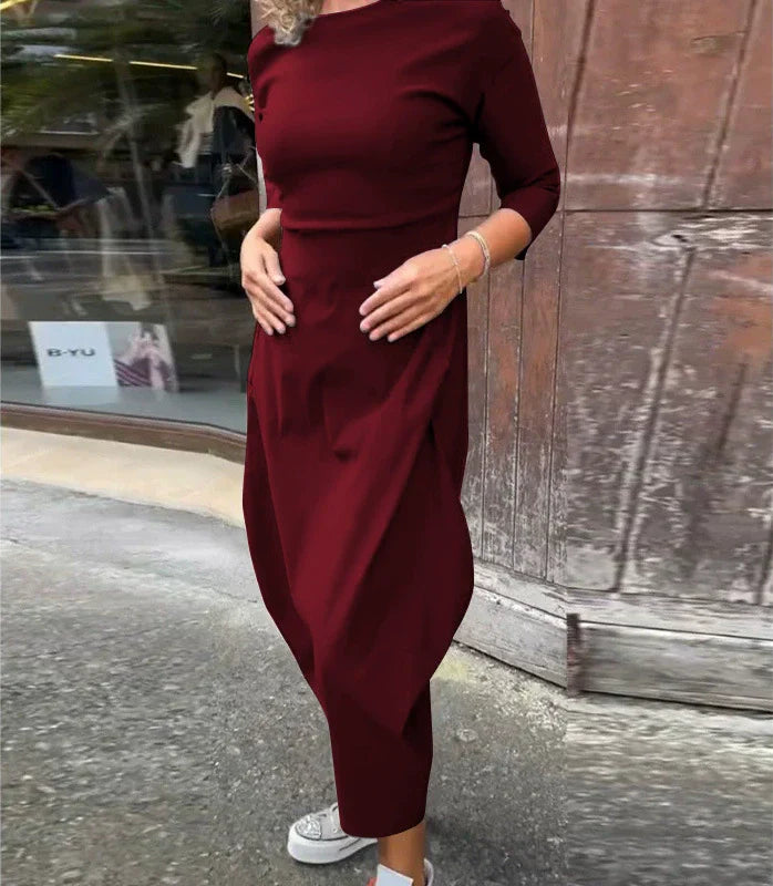 Elsbeth | Elegantes Damenkleid für Damen mit Tasche und Rundhalsausschnitt