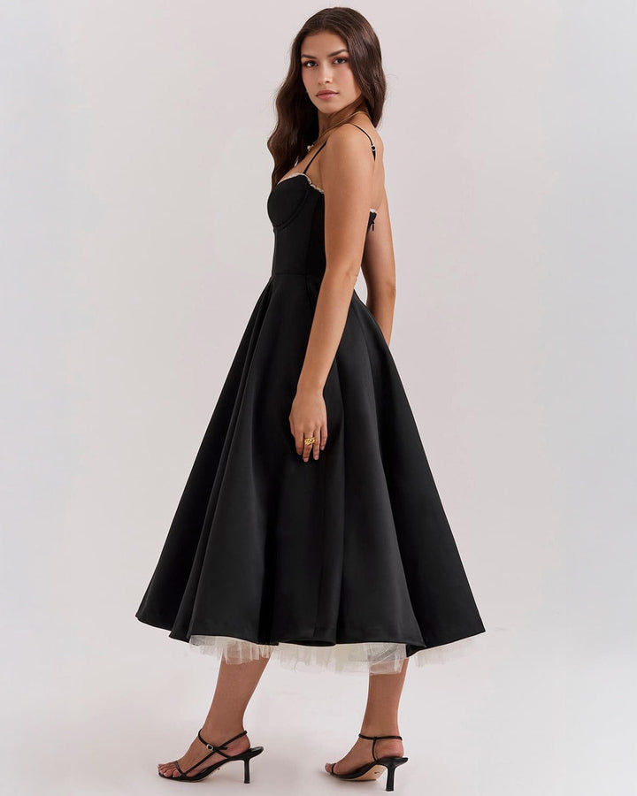 Ophira | Elegantes Korsett-Midi-Kleid für Damen mit Spaghettiträgern