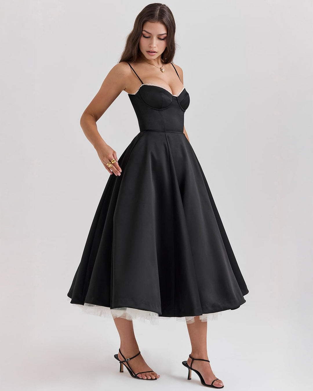 Ophira | Elegantes Korsett-Midi-Kleid für Damen mit Spaghettiträgern