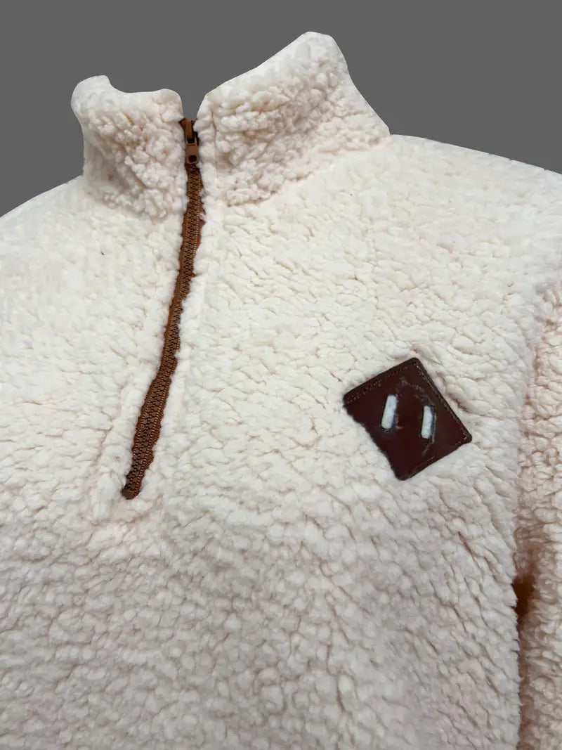 Claudia | Patch Quarter Zip Pullover Teddy Sweatshirt für Damen