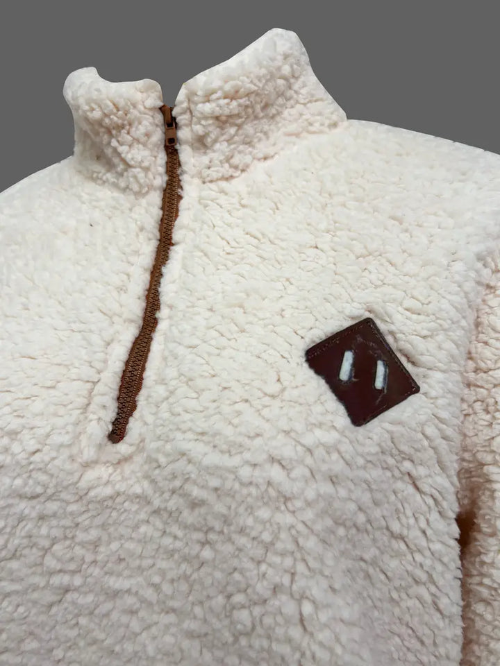 Claudia | Patch Quarter Zip Pullover Teddy Sweatshirt für Damen