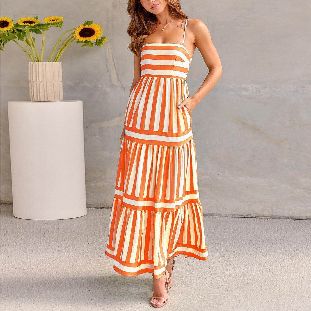 Marisol | Gestreiftes Maxikleid für Damen mit Trägern und Taschen