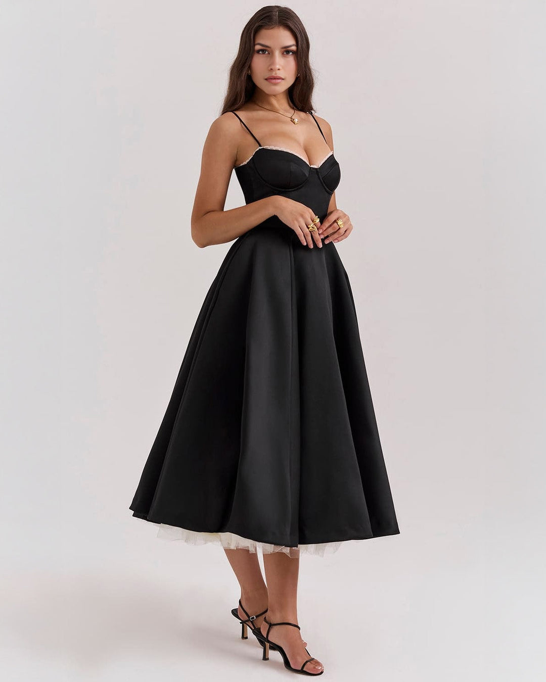 Ophira | Elegantes Korsett-Midi-Kleid für Damen mit Spaghettiträgern