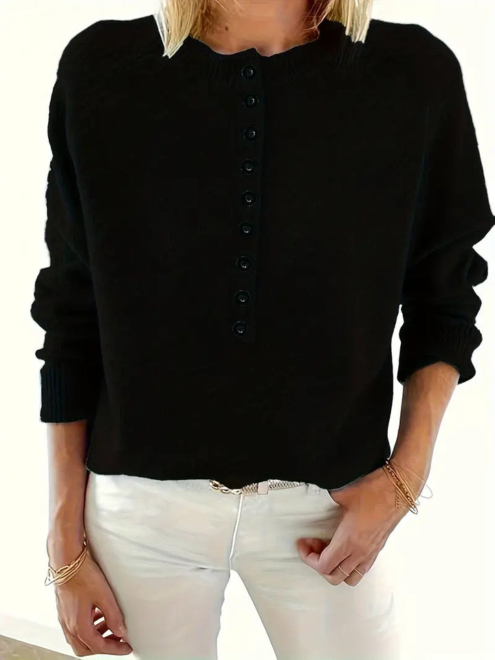 Caroline | Solider Pullover für Damen mit Halber Knopfleiste