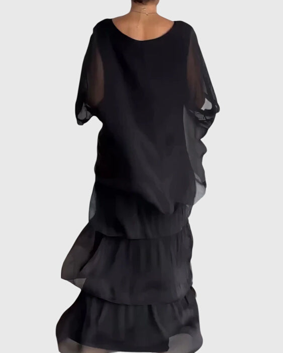 Susan | Schickes Maxikleid für Damen mit Rundhalsausschnitt und 3/4-Ärmeln