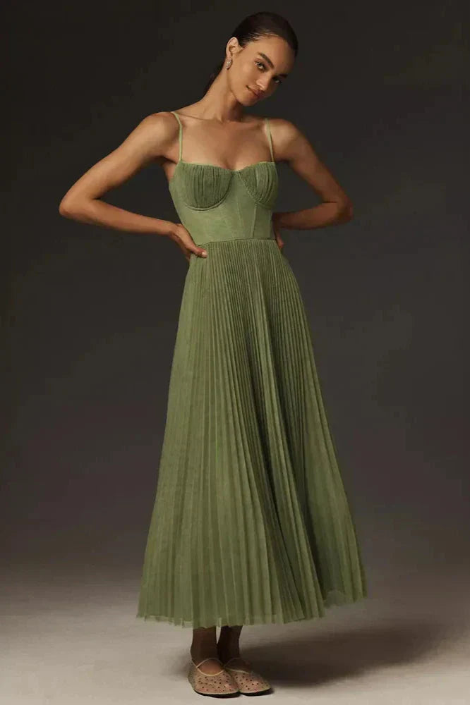 Isabella | Plissiertes Tüll-Midikleid für Damen mit eckigem Ausschnitt