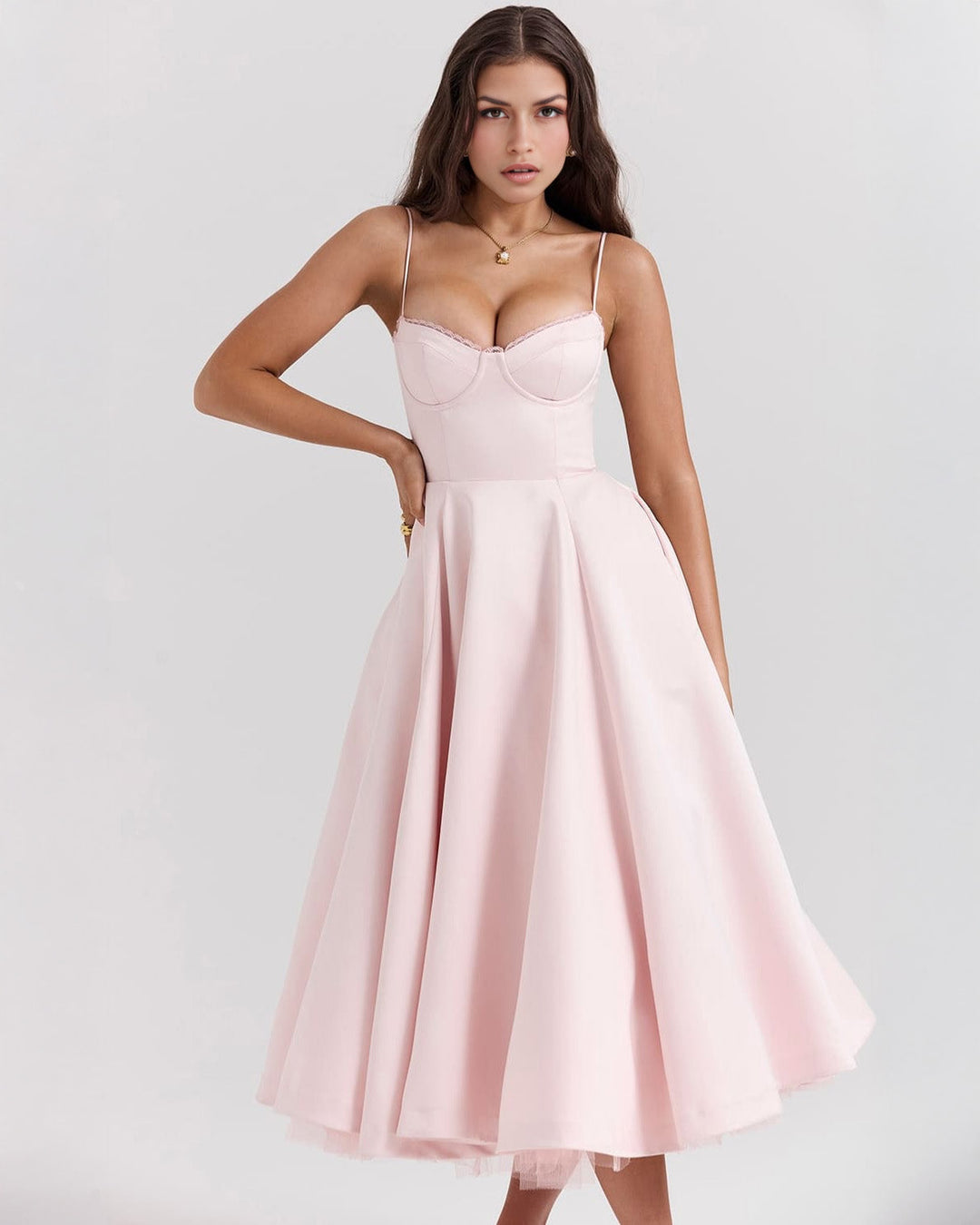 Ophira | Elegantes Korsett-Midi-Kleid für Damen mit Spaghettiträgern