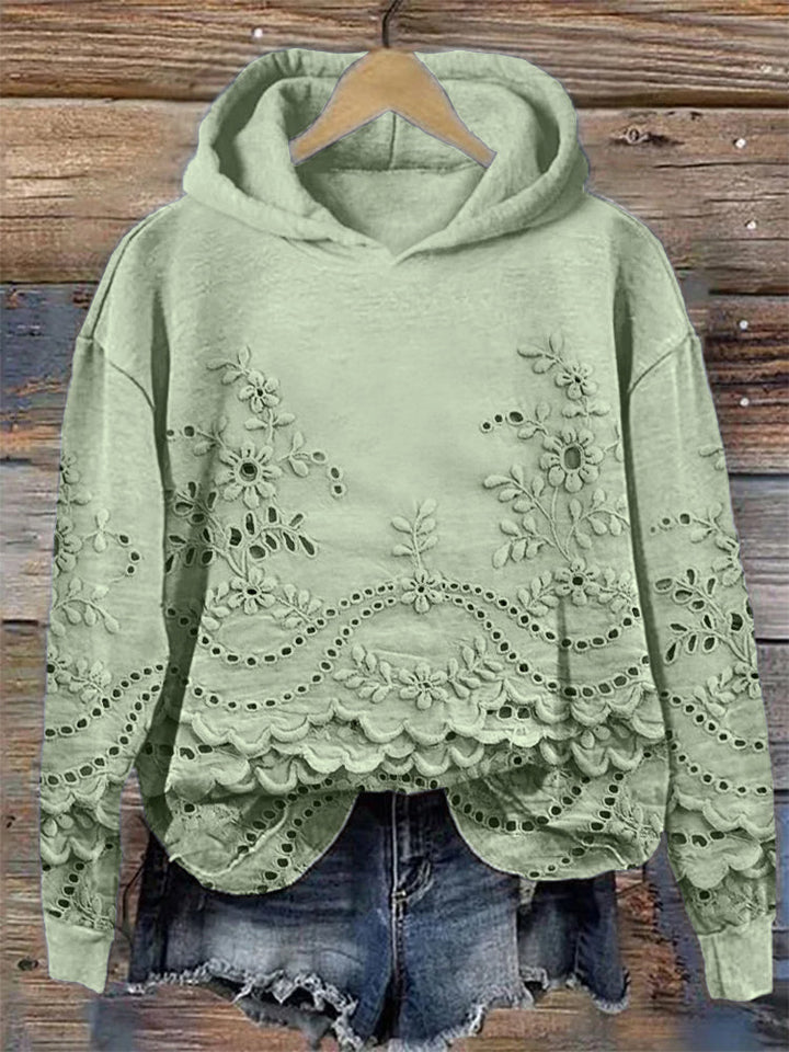 Ravella | Vintage Bedruckter Hoodie mit Blumenmuster und langen Ärmeln