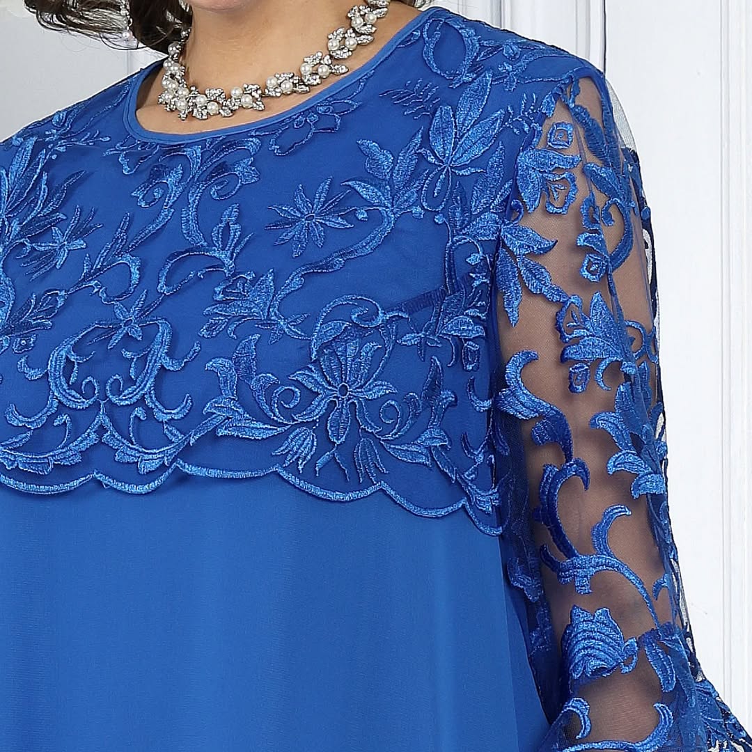 Frauen Rundhals Besticktes Patchwork Minikleid für Damen