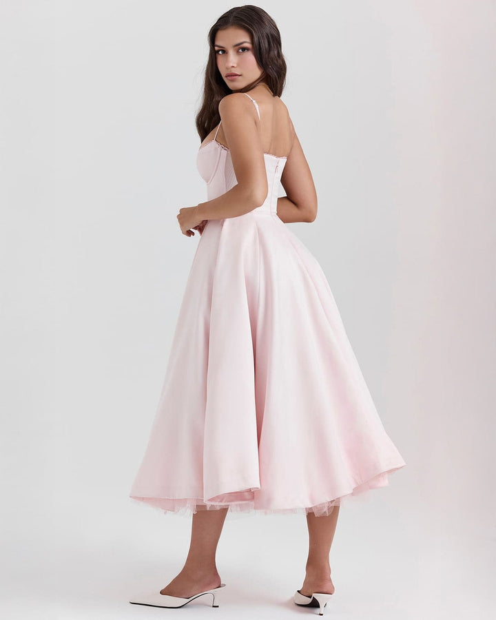 Ophira | Elegantes Korsett-Midi-Kleid für Damen mit Spaghettiträgern
