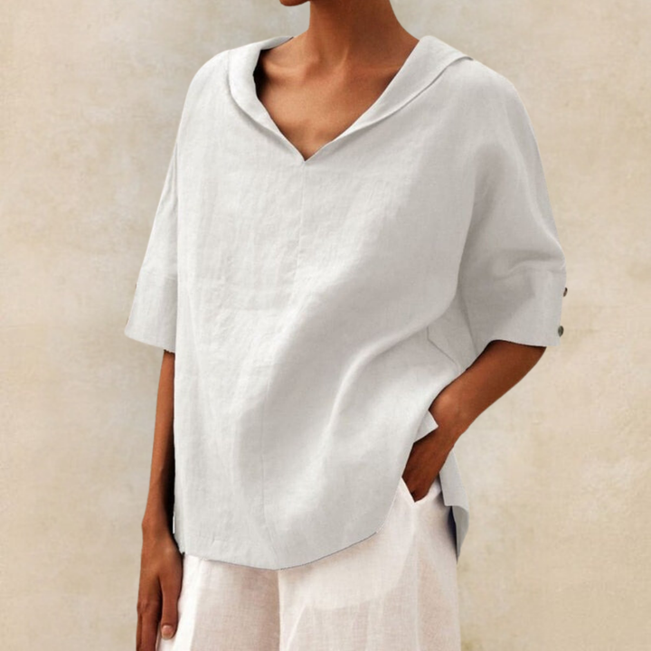 Zoe | Lässige Lockere Bluse für Damen mit Rundhalsausschnitt und kurzen Ärmeln