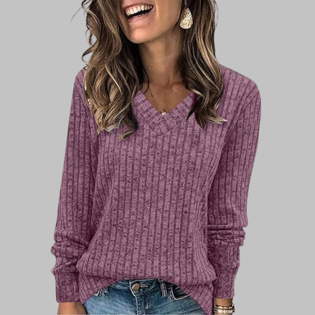 Damen Pullover mit langen Ärmeln und V-Ausschnitt