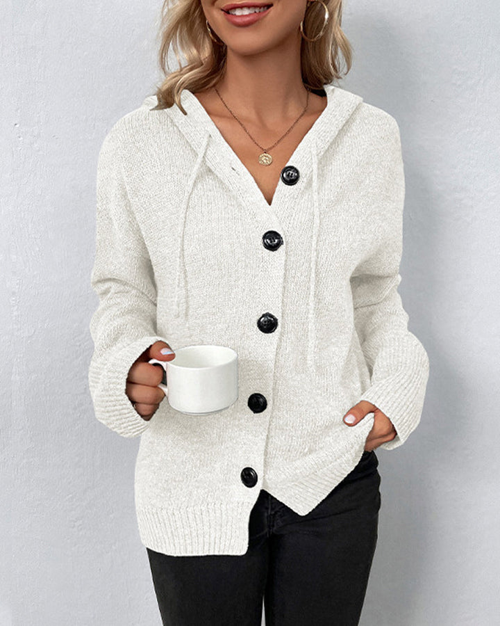 Lea | Damen Strickjacke mit Kapuze und Knöpfen