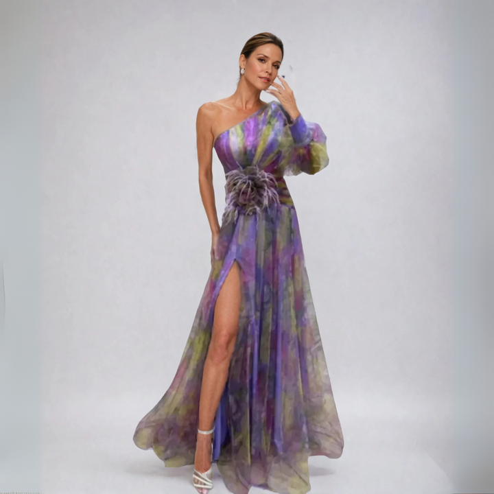 Nana | Elegantes handgefertigtes Maxikleid für Damen mit asymmetrischem Ausschnitt