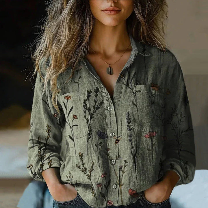 Lily | Bedrucktes Vintage-Bluse für Damen mit langen Ärmeln und ethnischem Muster