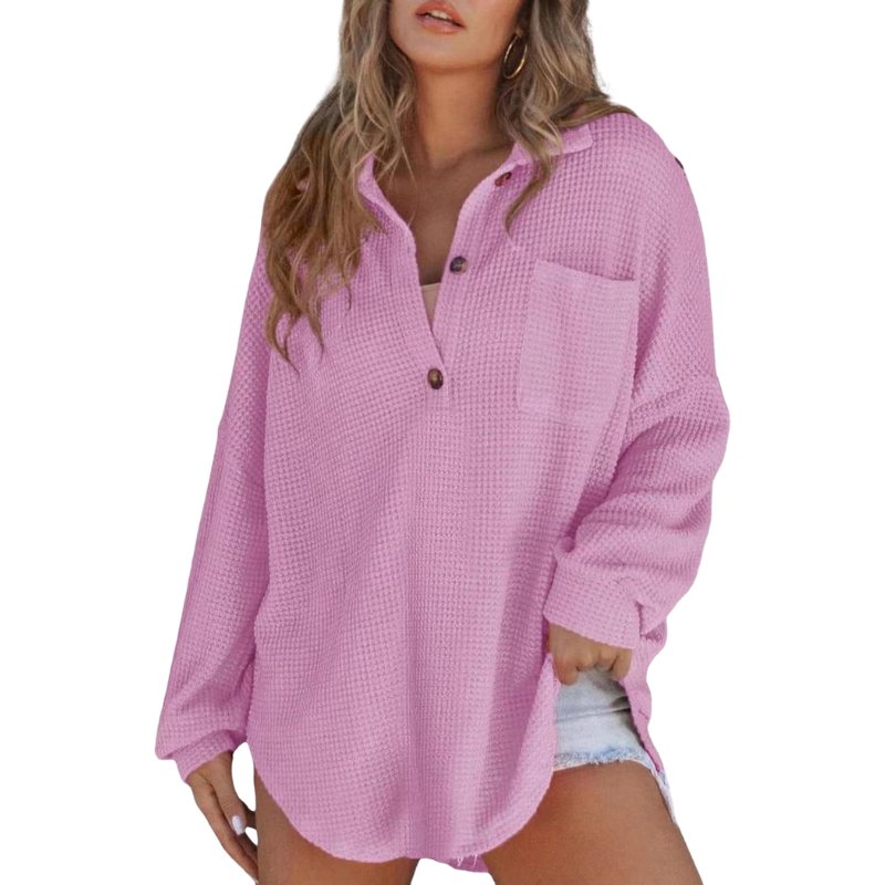 KATHRYN | Luftige V-Ausschnitt Knopf-Bluse für Damen mit langen Ärmeln