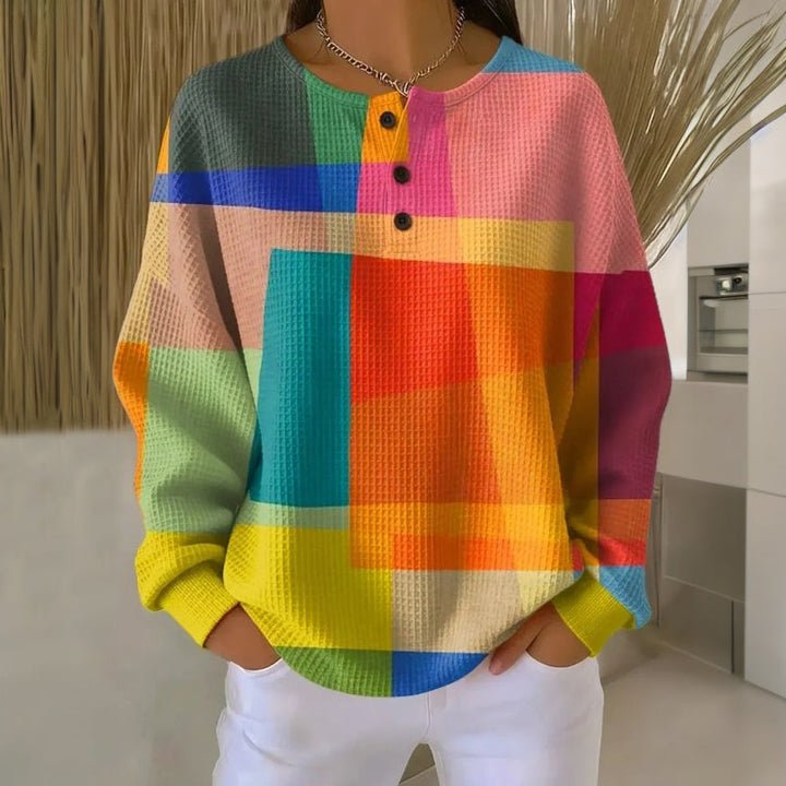 Buntes Vintage-Sweatshirt für Damen mit Rundhalsausschnitt und langen Ärmeln