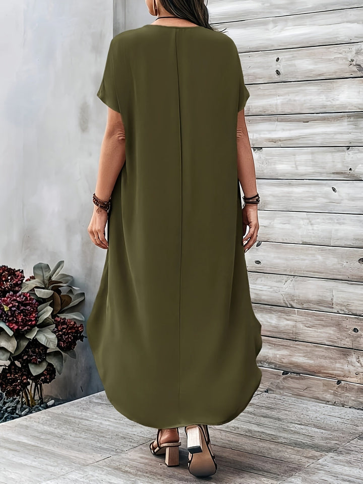 Gwendie | Fließendes Komfortkleid für Damen mit V-Ausschnitt und kurzen Ärmeln