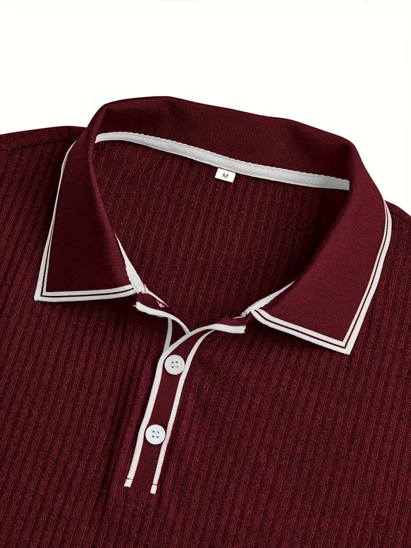 Emilio | Herren maßgeschneiderte gerippte Polo mit kurzen Ärmeln und langen Ärmeln Poloshirt