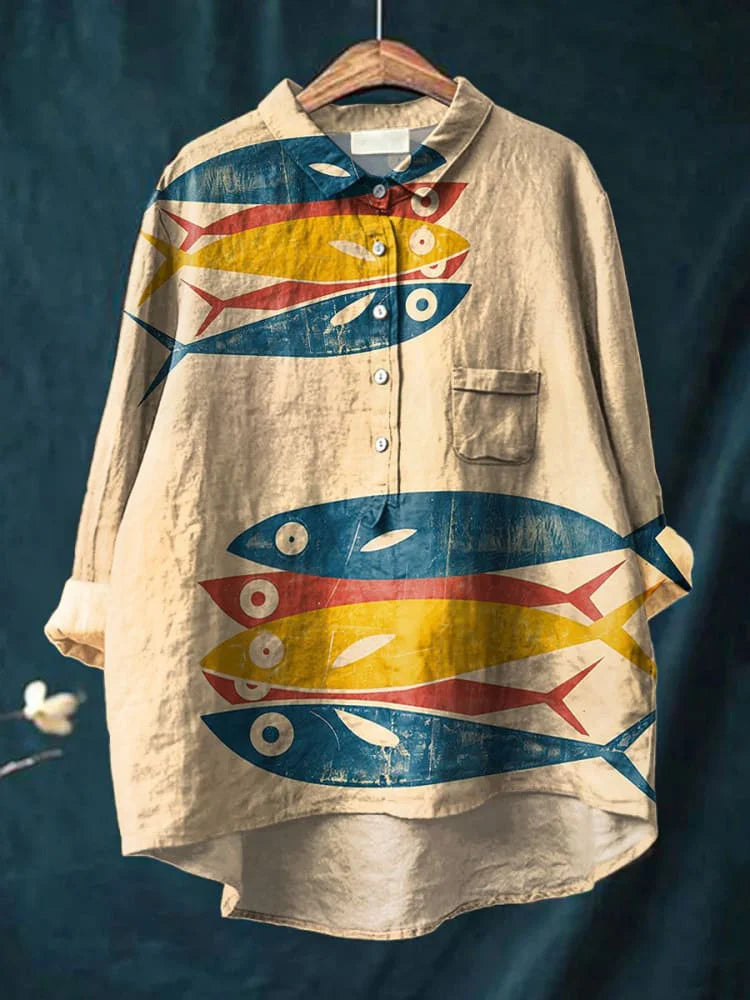 Darcy | Fisch Kunst Shirt mit langen Ärmeln