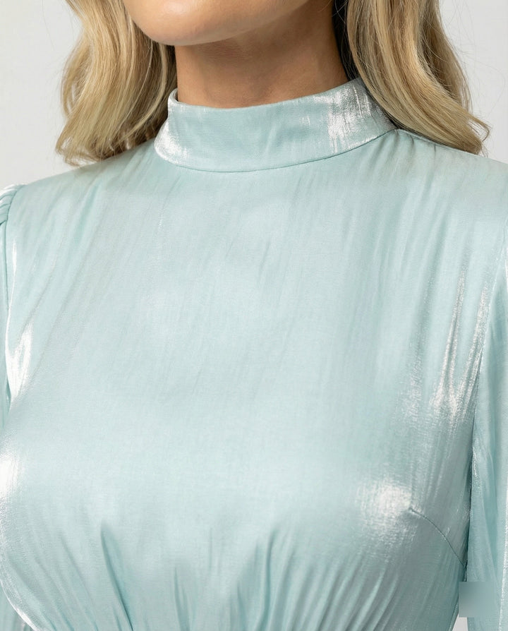 Damen Maxikleid mit langen Ärmeln und Plisseerock