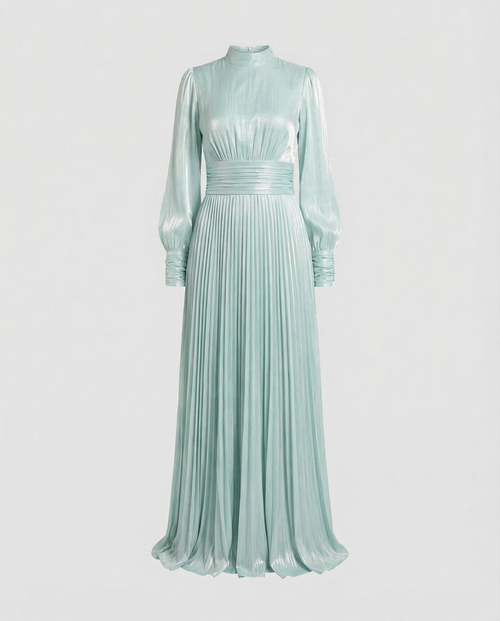 Damen Maxikleid mit langen Ärmeln und Plisseerock