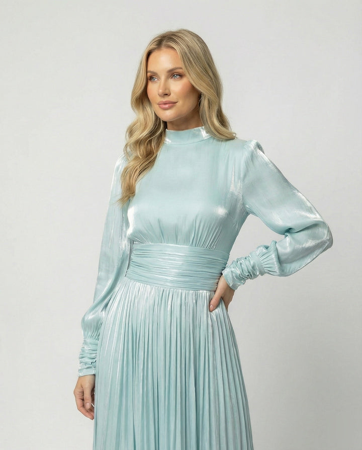Damen Maxikleid mit langen Ärmeln und Plisseerock