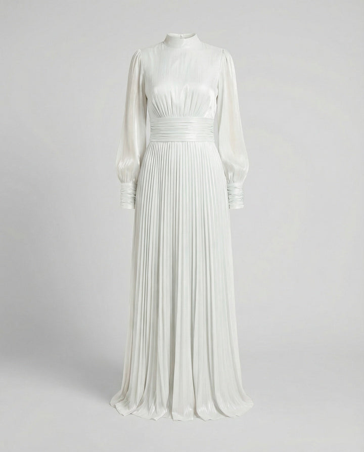 Damen Maxikleid mit langen Ärmeln und Plisseerock