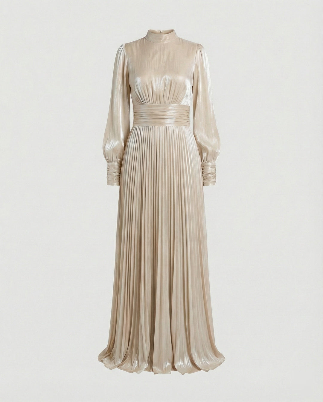 Damen Maxikleid mit langen Ärmeln und Plisseerock