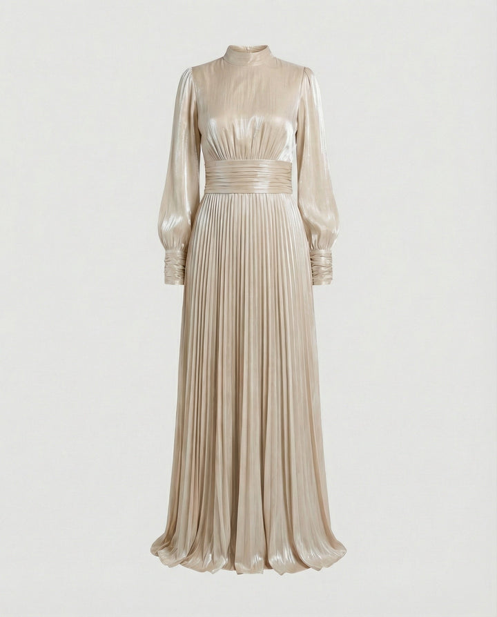 Damen Maxikleid mit langen Ärmeln und Plisseerock
