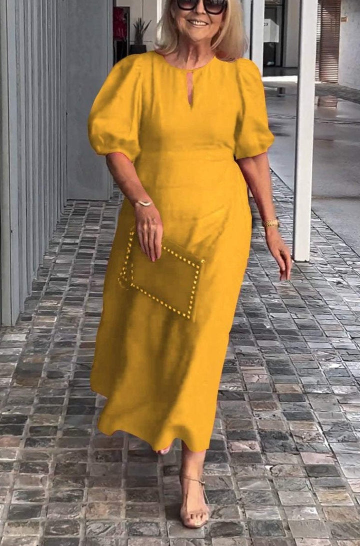 Juliana | Elegantes Midikleid für Damen mit Puffärmeln und Rundhalsausschnitt