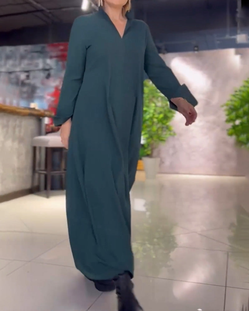 Eleanor | Lockeres Langes Maxikleid für Damen mit Revers und Seitenschlitz
