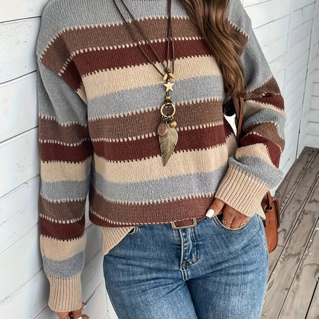 Leni | Damen Pullover mit Rundhalsausschnitt, gestreift