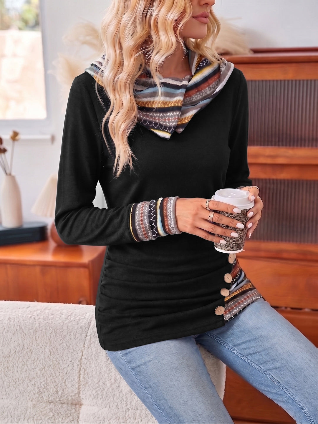 Vera | Damen Top mit langen Ärmeln und Knöpfen