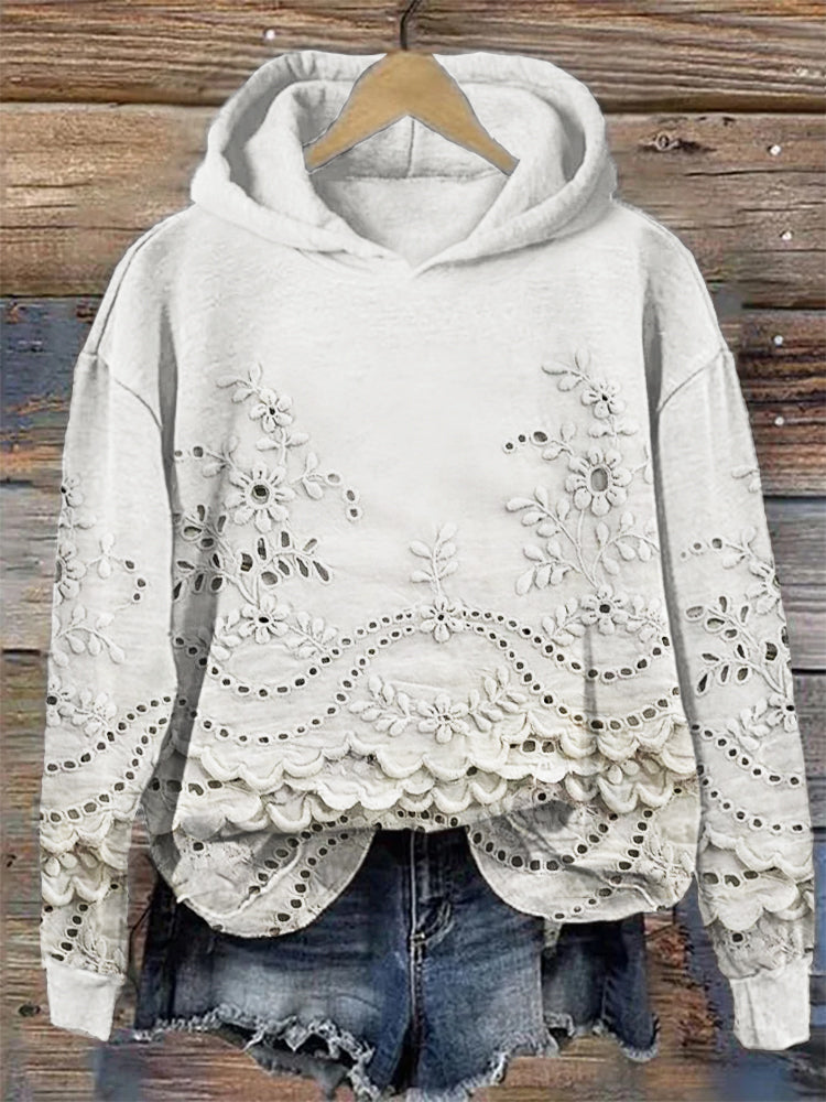 Ravella | Vintage Bedruckter Hoodie mit Blumenmuster und langen Ärmeln