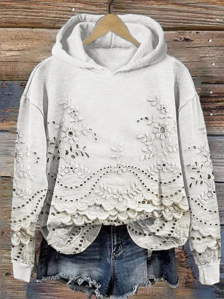 Ravella | Vintage Bedruckter Hoodie mit Blumenmuster und langen Ärmeln