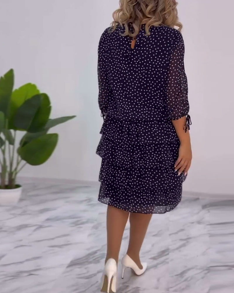 Tilly | Gepunktetes Schichtenkleid für Damen mit Rundhalsausschnitt und 3/4-Ärmeln