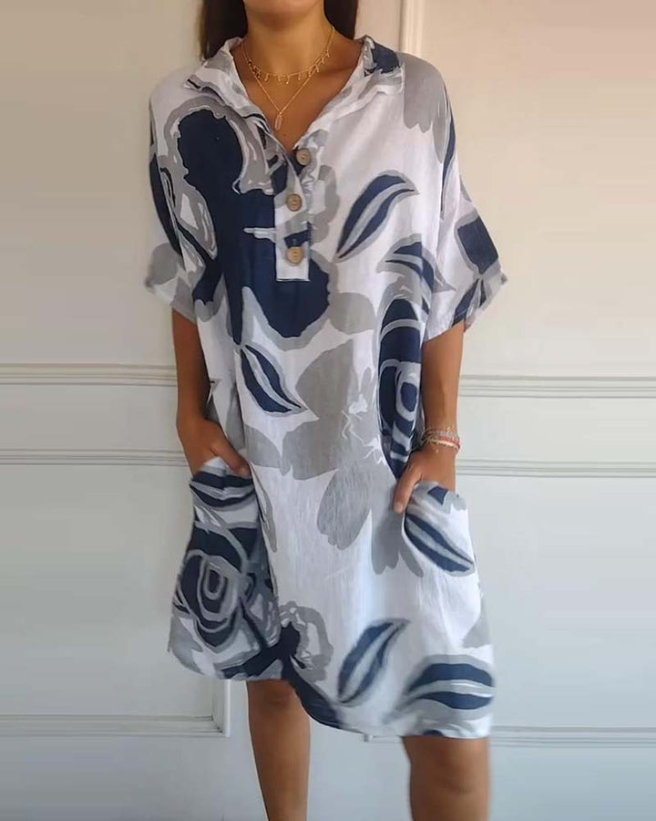 Bianca | Blumenhemdkleid für Damen mit V-Ausschnitt und kurzen Ärmeln