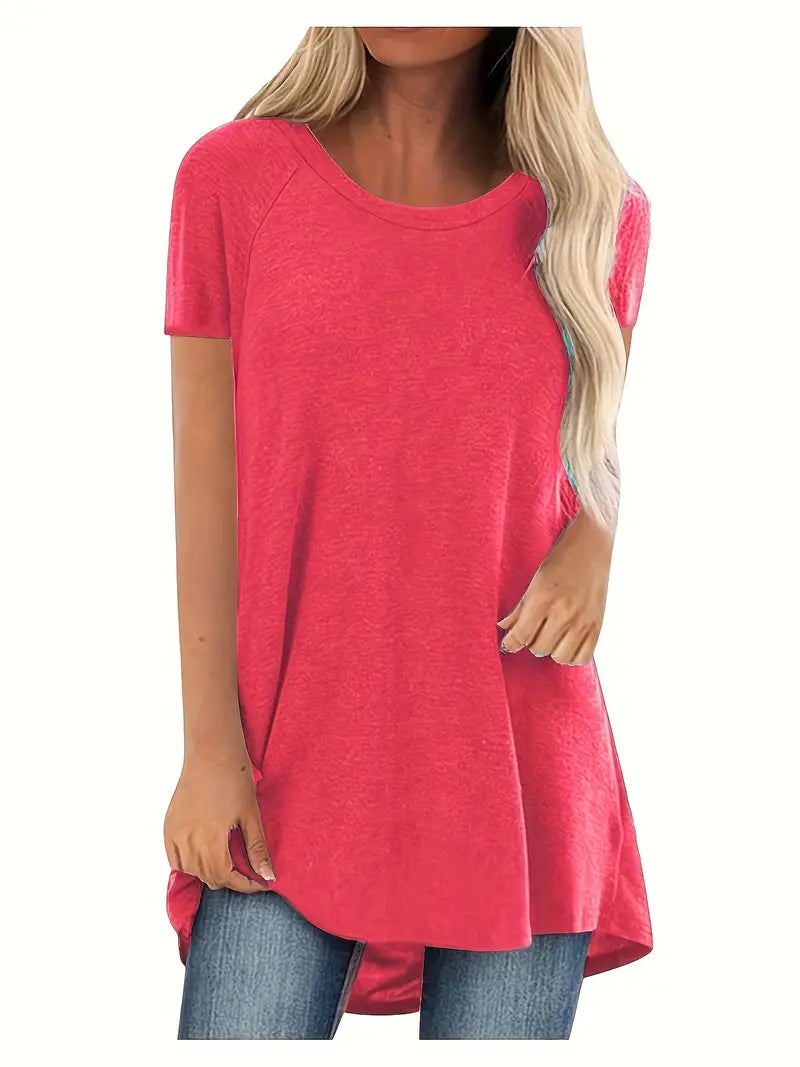 Faye | Lässiges Longline Crew Neck T-Shirt für Damen mit Rundhalsausschnitt