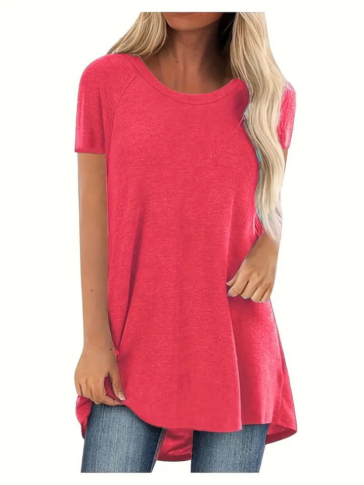 Faye | Lässiges Longline Crew Neck T-Shirt für Damen mit Rundhalsausschnitt