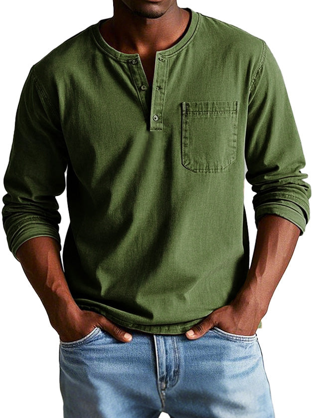 Ellis | Vintage Henley Shirt für Herren mit Rundhalsausschnitt und langen Ärmeln