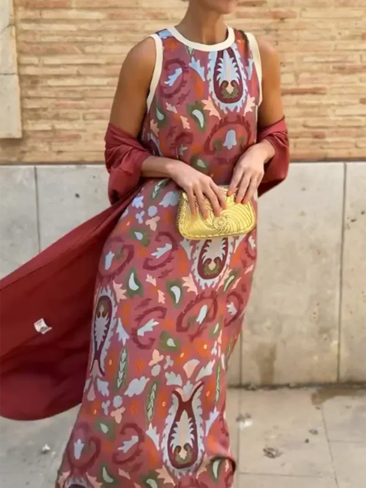 Delly | Bohemian Stil Zweiteiliges Maxikleid für Damen mit Rundhalsausschnitt