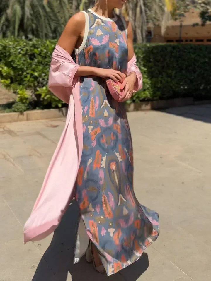 Delly | Bohemian Stil Zweiteiliges Maxikleid für Damen mit Rundhalsausschnitt