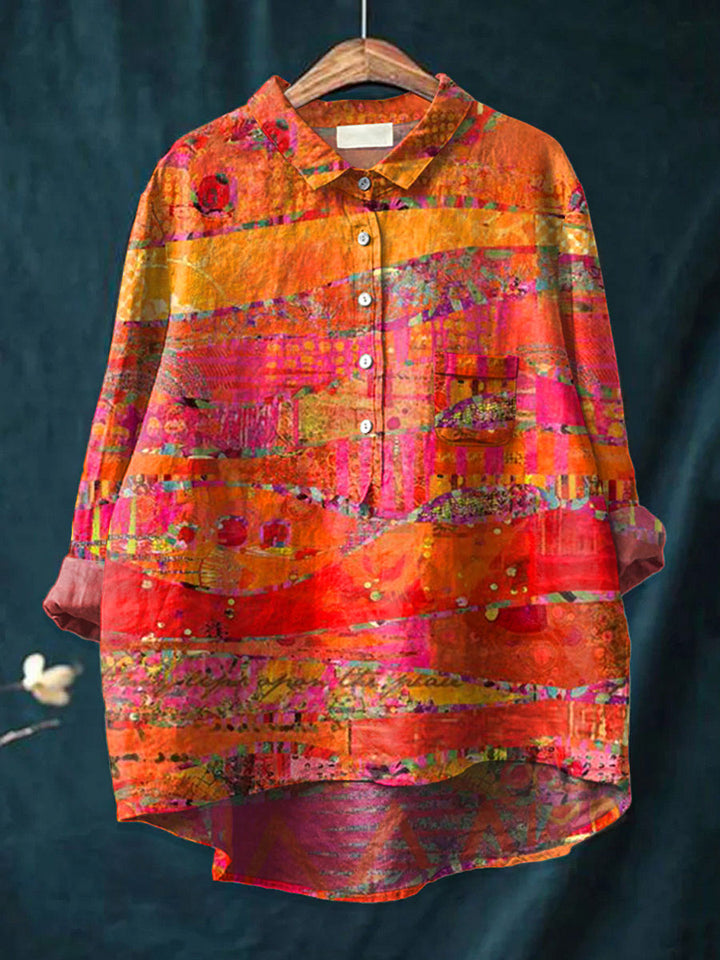 Heidi | Vintage Kunstdruck Casual Hemd für Damen mit Rundhalsausschnitt