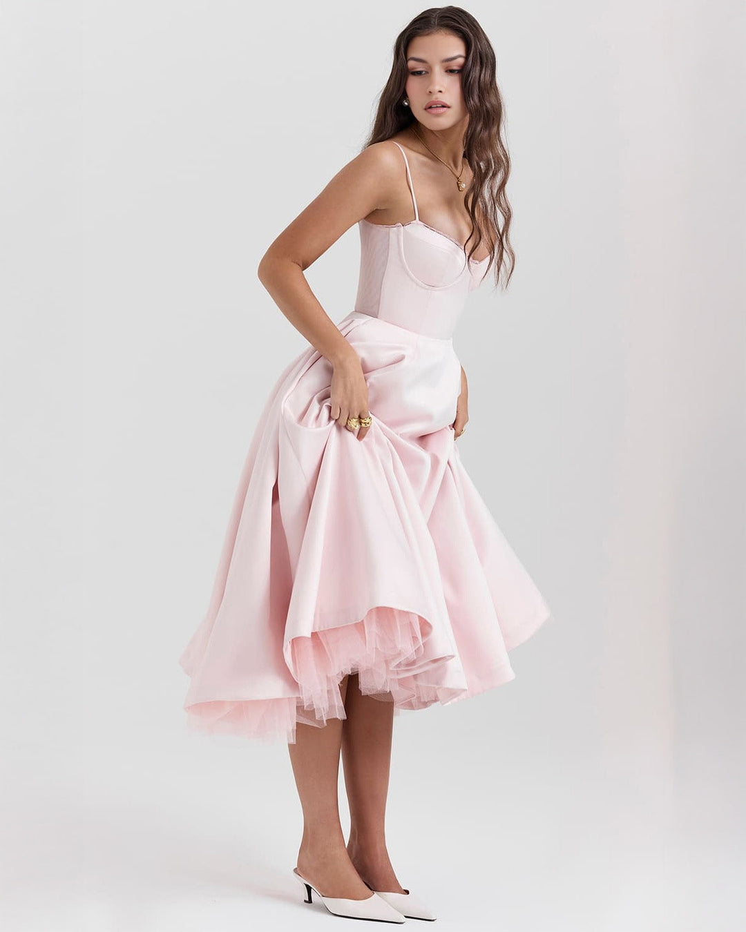 Ophira | Elegantes Korsett-Midi-Kleid für Damen mit Spaghettiträgern