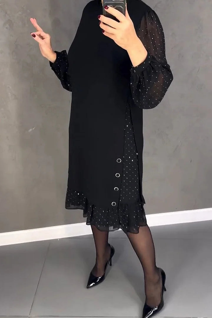 Niklas | Damen Midikleid mit Rundhalsausschnitt und Fester Farbe