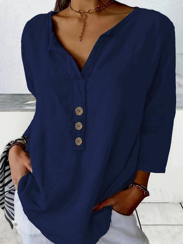 Harper | Lockere V-Ausschnitt Bluse für Damen mit Knöpfen