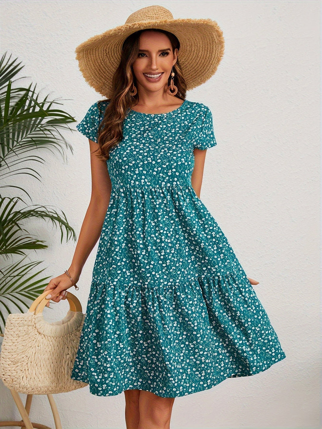 Valeria | Vintage-Abendkleid mit Blumenmuster und Rundhalsausschnitt