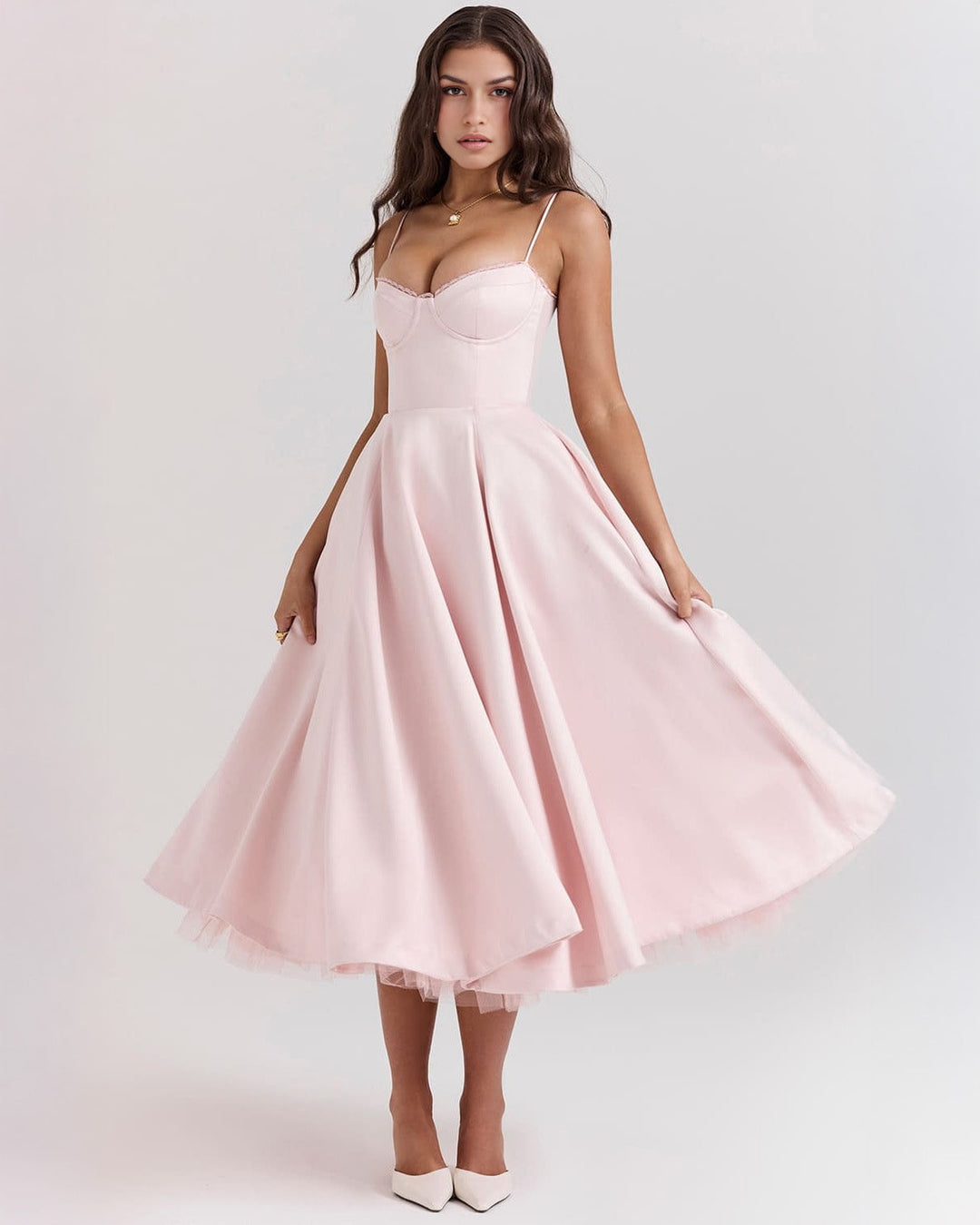 Ophira | Elegantes Korsett-Midi-Kleid für Damen mit Spaghettiträgern